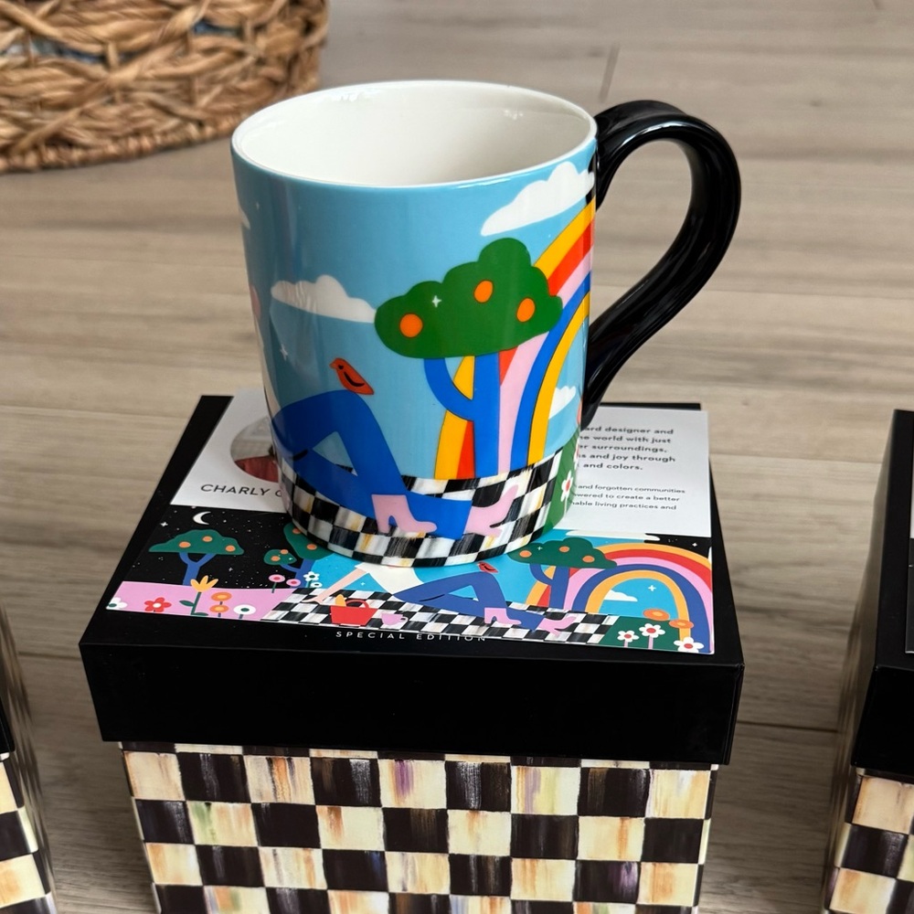 Mackenzie Childs Colorful Mug with Checkered Box